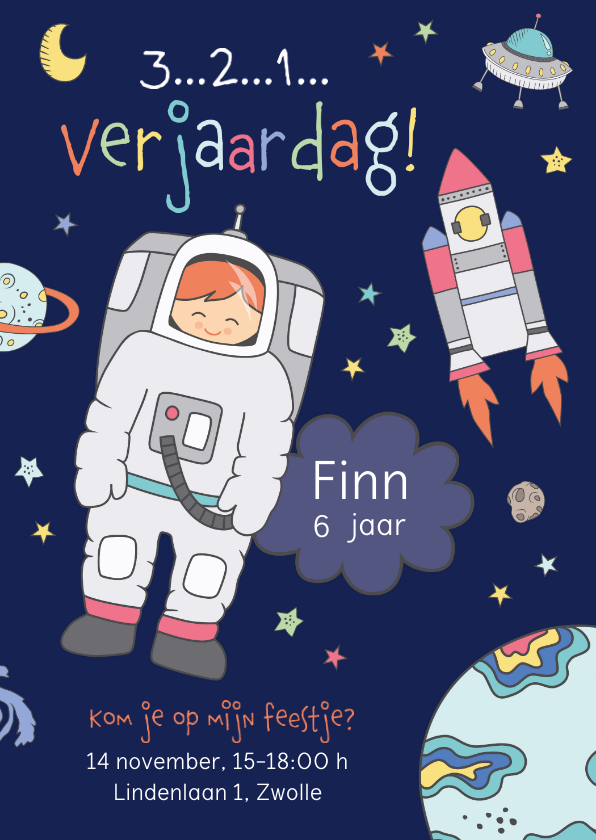Kinderfeestjes - Uitnodiging kinderfeestje astronaut