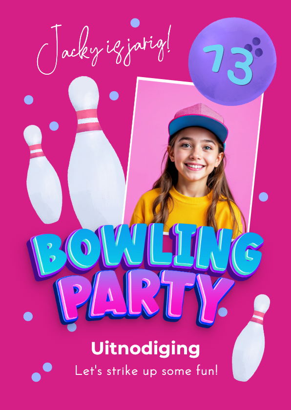 Uitnodiging kinderfeestje bowlen confetti foto party - Kinderfeestjes Kinderfeestjes - Uitnodiging kinderfeestje bowlen confetti foto party
