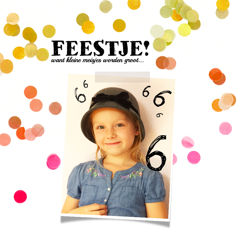 Uitnodiging kinderfeestje confetti foto - Kinderfeestjes Kinderfeestjes - Uitnodiging kinderfeestje confetti foto