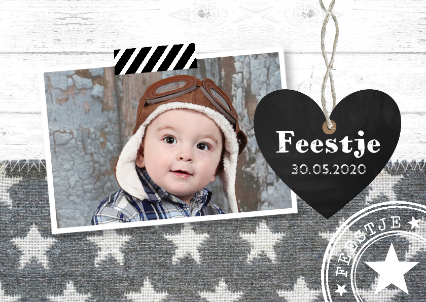 Uitnodiging kinderfeestje foto jongen hartje hout - Kinderfeestjes Kinderfeestjes - Uitnodiging kinderfeestje foto jongen hartje hout