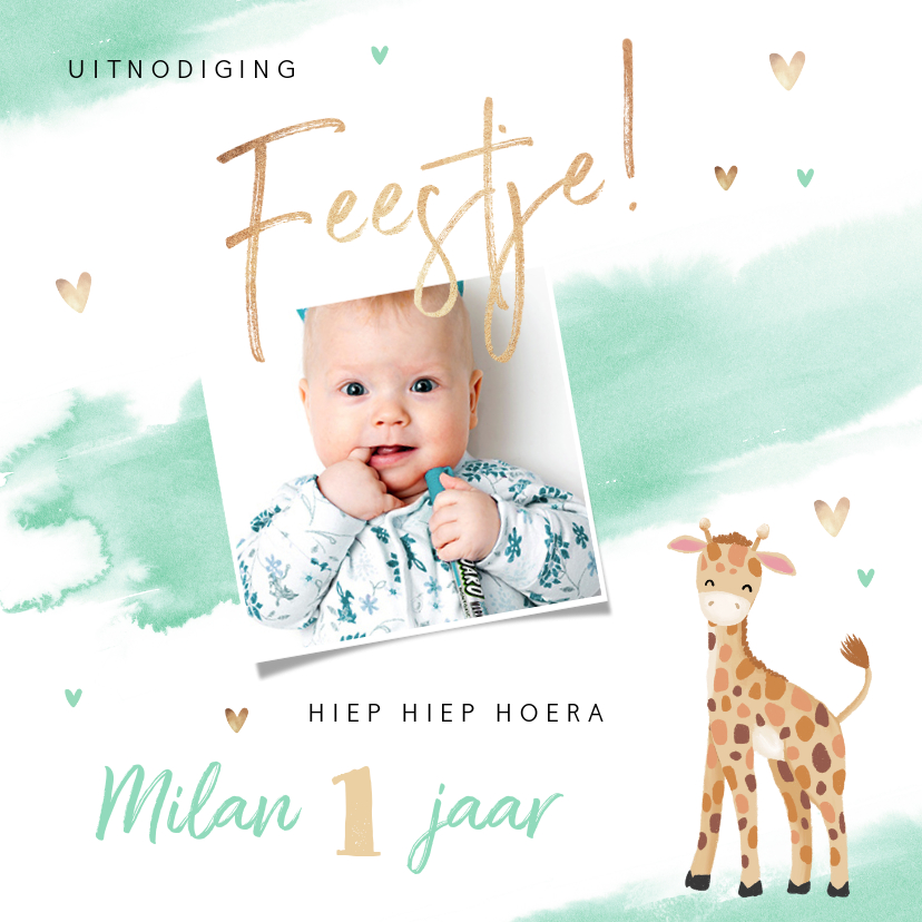 Wonderbaarlijk Uitnodiging kinderfeestje jongen 1 jaar giraf | Kaartje2go EG-36