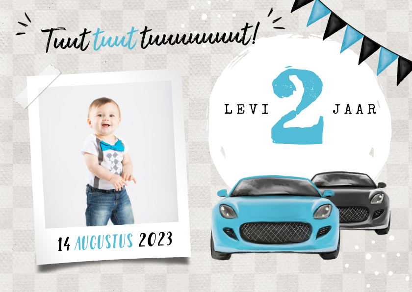 Uitnodiging kinderfeestje jongen 2 jaar auto's blauw foto - Kinderfeestjes Kinderfeestjes - Uitnodiging kinderfeestje jongen 2 jaar auto's blauw foto