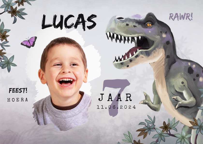 Kinderfeestjes - Uitnodiging kinderfeestje jongen t-rex dino jungle