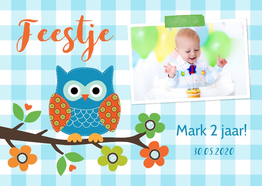 Uitnodiging kinderfeestje jongen uil foto - Kinderfeestjes Kinderfeestjes - Uitnodiging kinderfeestje jongen uil foto