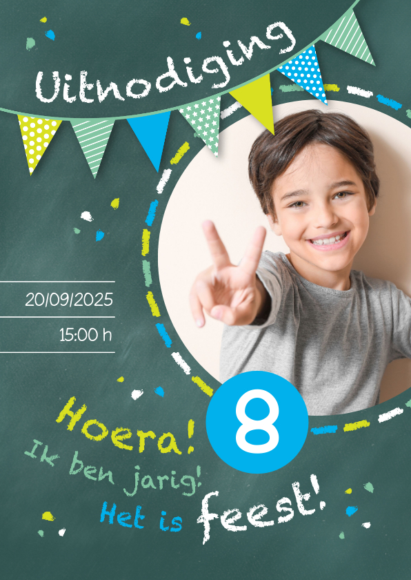 Uitnodiging kinderfeestje kriijtbord blauw - Kinderfeestjes Kinderfeestjes - Uitnodiging kinderfeestje kriijtbord blauw