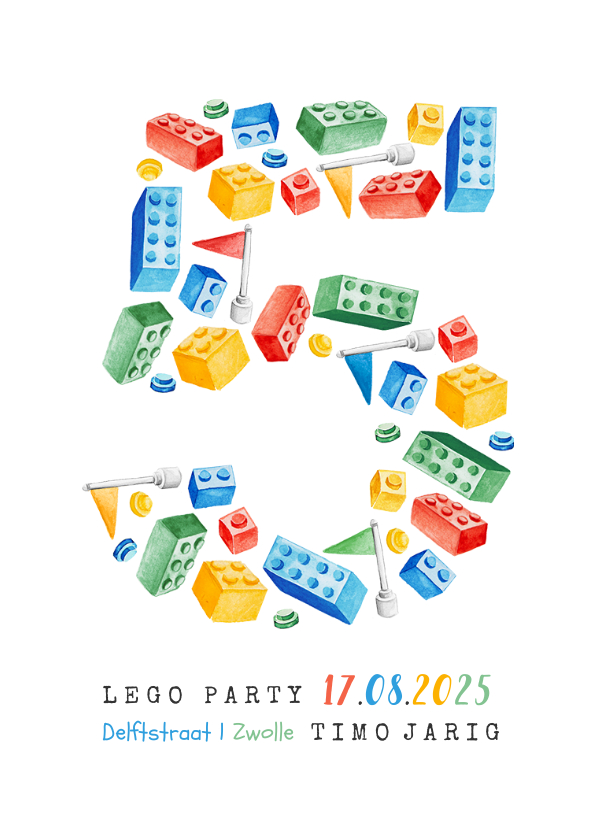 Uitnodiging kinderfeestje lego 5 jaar blokjes bouwen - Kinderfeestjes Kinderfeestjes - Uitnodiging kinderfeestje lego 5 jaar blokjes bouwen