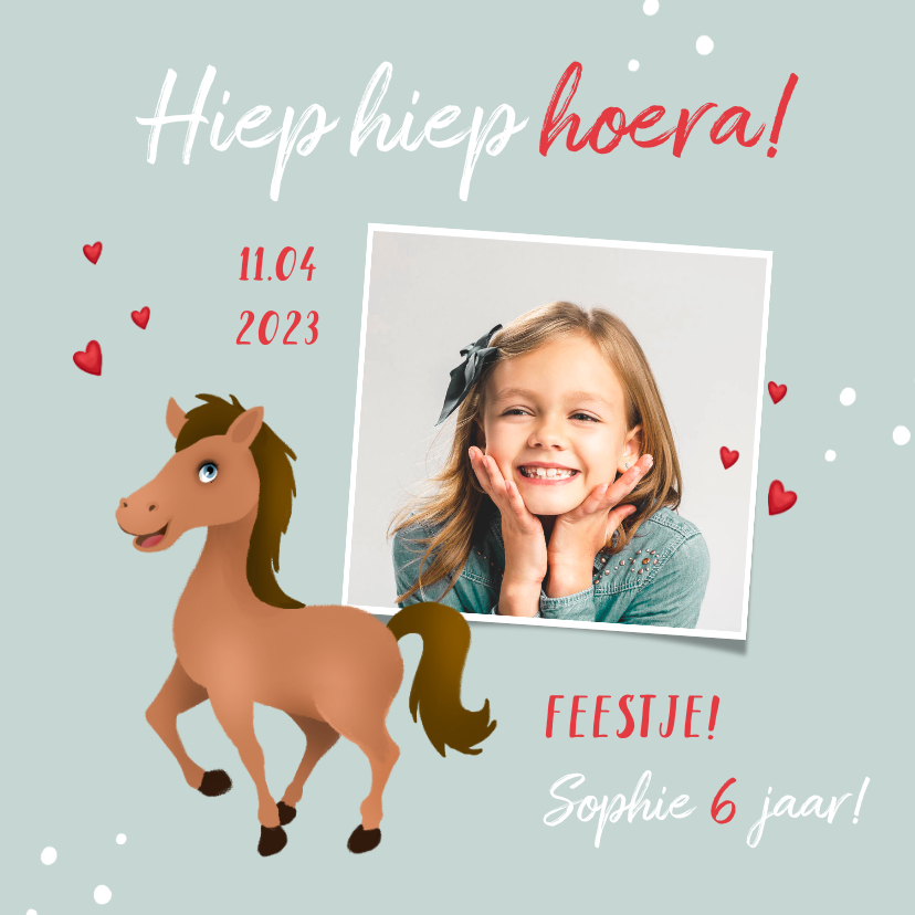 Uitnodiging kinderfeestje meisje paard hartjes - Kinderfeestjes Kinderfeestjes - Uitnodiging kinderfeestje meisje paard hartjes