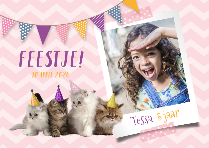 Uitnodiging kinderfeestje met foto en kittens - Kinderfeestjes Kinderfeestjes - Uitnodiging kinderfeestje met foto en kittens