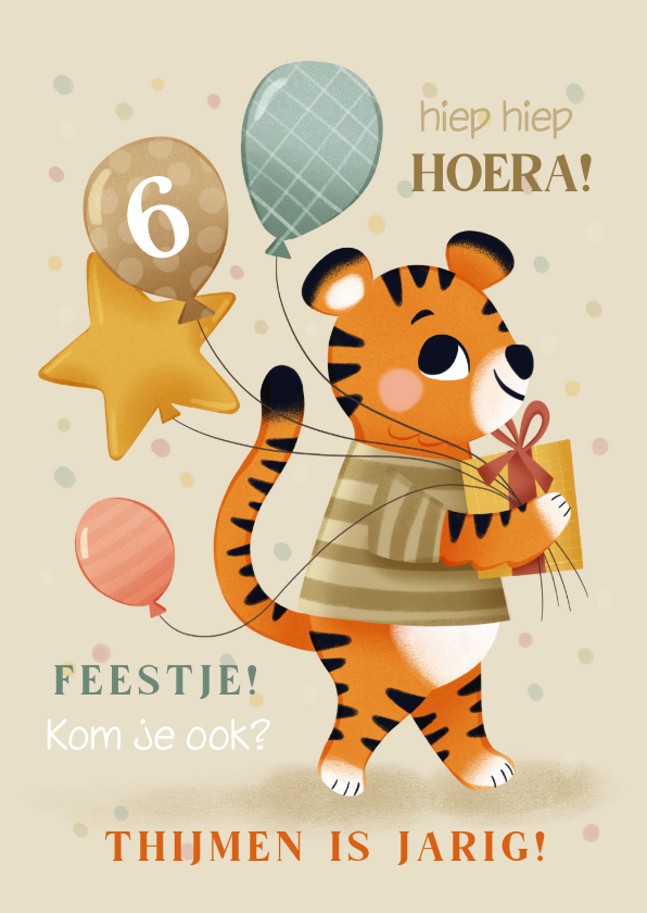 Uitnodiging kinderfeestje met tijger ballonnen en confetti - Kinderfeestjes Kinderfeestjes - Uitnodiging kinderfeestje met tijger ballonnen en confetti