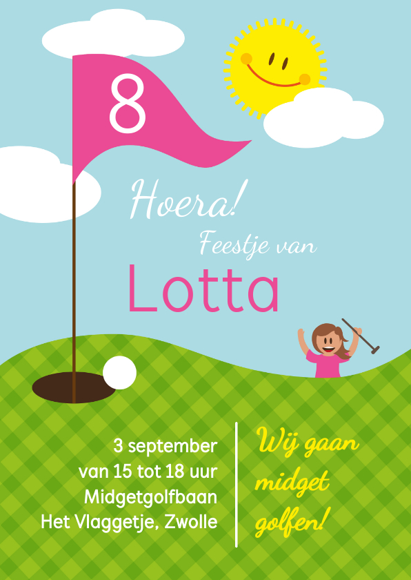 Uitnodiging kinderfeestje midgetgolf meisje - Kinderfeestjes Kinderfeestjes - Uitnodiging kinderfeestje midgetgolf meisje