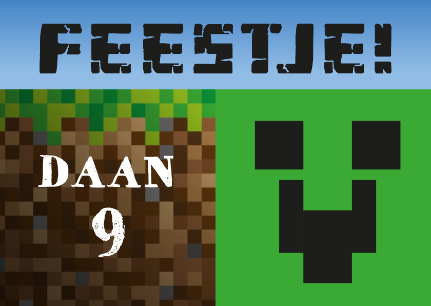 Kinderfeestjes - Uitnodiging kinderfeestje Minecraft