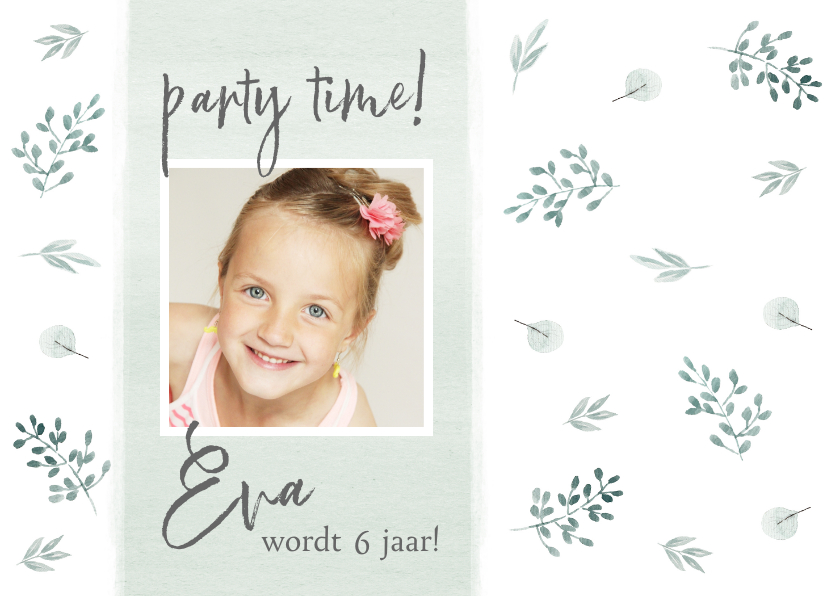 Uitnodiging kinderfeestje mint met takjes - Kinderfeestjes Kinderfeestjes - Uitnodiging kinderfeestje mint met takjes