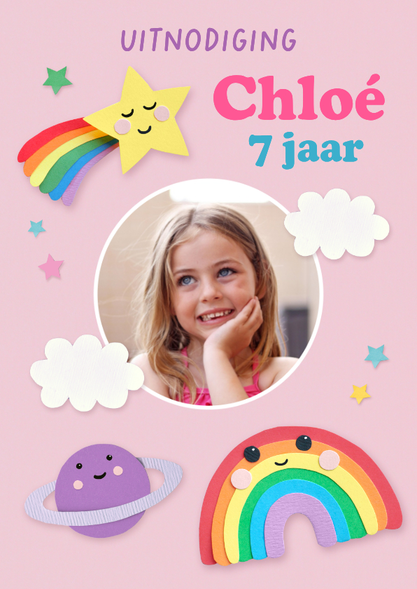 Uitnodiging kinderfeestje regenboog en vallende ster - Kinderfeestjes Kinderfeestjes - Uitnodiging kinderfeestje regenboog en vallende ster
