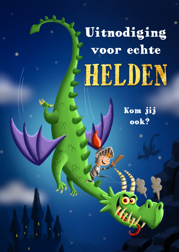 Kinderfeestjes - Uitnodiging kinderfeestje ridder op vliegende draak