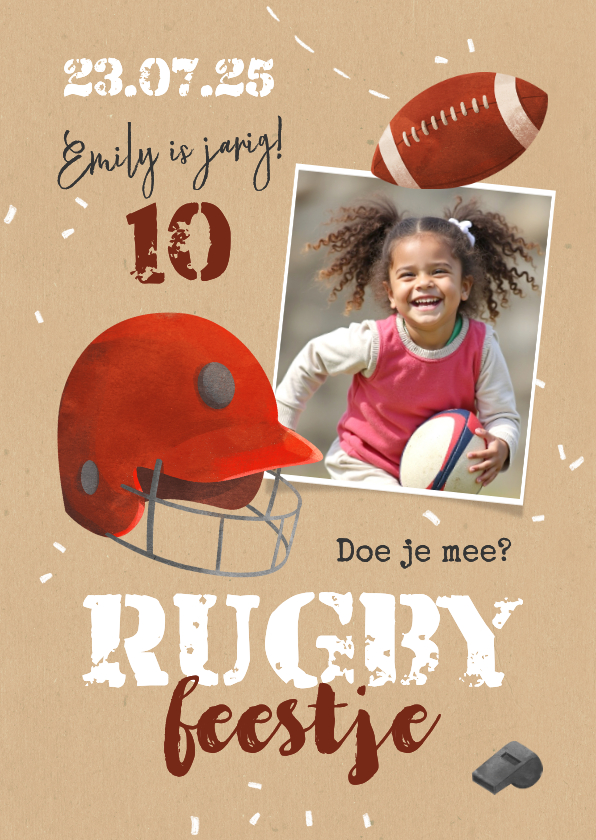 Kinderfeestjes - Uitnodiging kinderfeestje rugby stoer foto