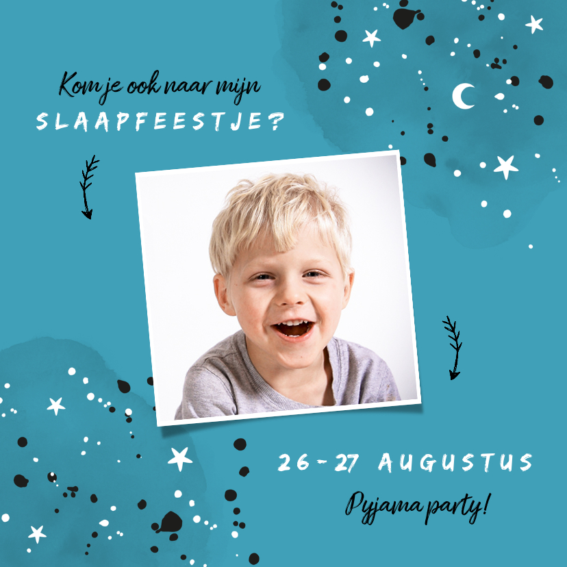 Kinderfeestjes - Uitnodiging kinderfeestje slaapfeestje voor een jongen