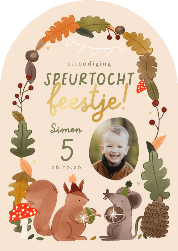 Uitnodiging kinderfeestje speurtocht feestje bos herfst goud - Kinderfeestjes Kinderfeestjes - Uitnodiging kinderfeestje speurtocht feestje bos herfst goud