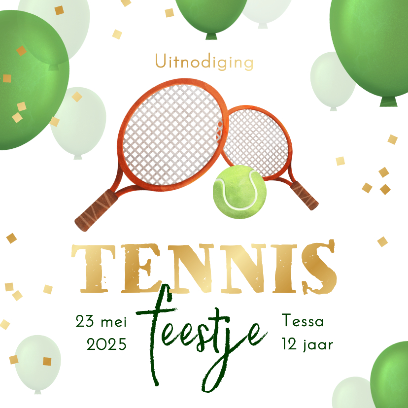 Kinderfeestjes - Uitnodiging kinderfeestje tennis ballonnen confetti