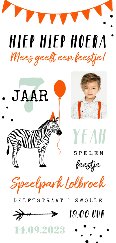 Uitnodiging kinderfeestje unisex zebra feestelijk - Kinderfeestjes Kinderfeestjes - Uitnodiging kinderfeestje unisex zebra feestelijk