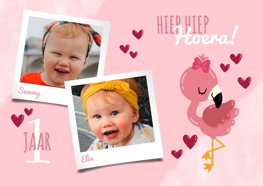 Kinderfeestjes - Uitnodiging kinderfeestje voor een tweeling met flamingo