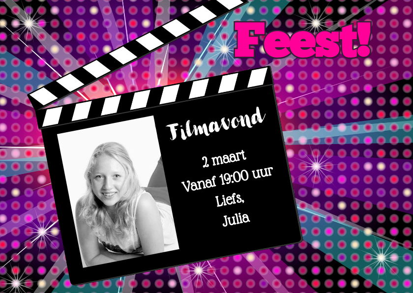 Uitnodiging meiden foto film disco - Kinderfeestjes Kinderfeestjes - Uitnodiging meiden foto film disco