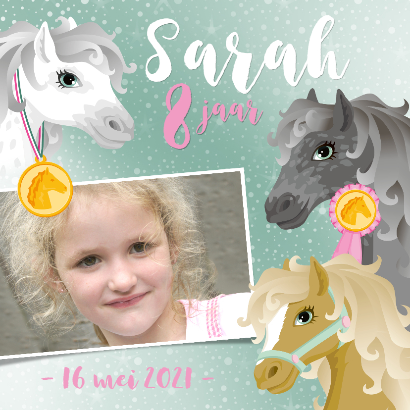 Kinderfeestjes - Uitnodiging paarden meisje roze eigen foto