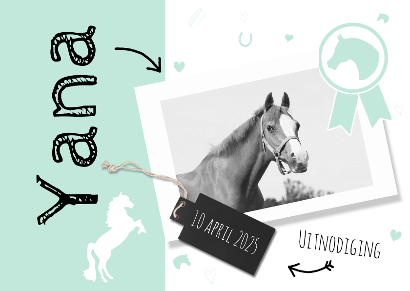 Uitnodiging paardenfeestje mint - Kinderfeestjes Kinderfeestjes - Uitnodiging paardenfeestje mint