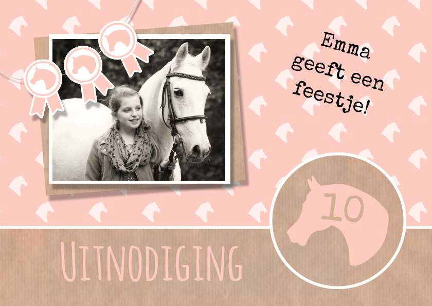 Uitnodiging paardenfeestje rozet - Kinderfeestjes Kinderfeestjes - Uitnodiging paardenfeestje rozet