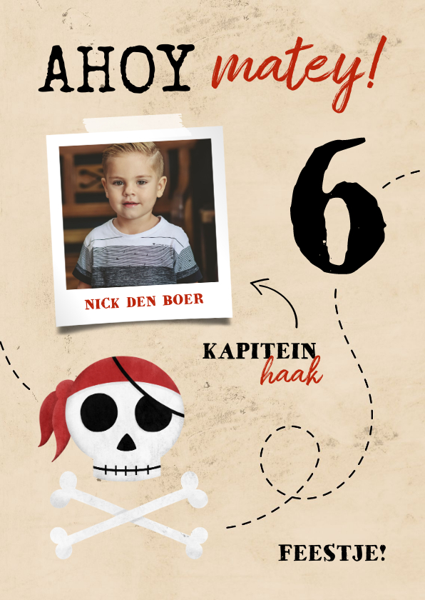 Uitnodiging piratenfeestje met foto en schedel - Kinderfeestjes Kinderfeestjes - Uitnodiging piratenfeestje met foto en schedel