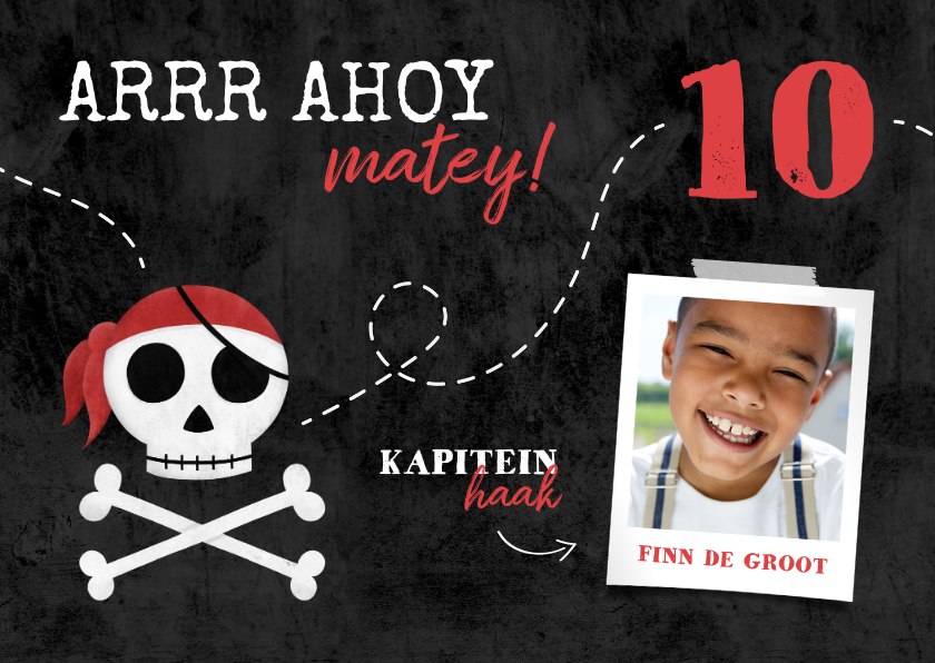 Uitnodiging piratenfeestje met schedel en foto - Kinderfeestjes Kinderfeestjes - Uitnodiging piratenfeestje met schedel en foto