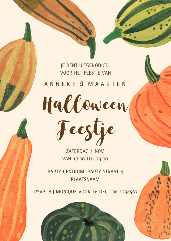Uitnodiging pompoenen feest herfst Halloween - Kinderfeestjes Kinderfeestjes - Uitnodiging pompoenen feest herfst Halloween