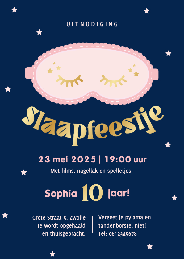 Kinderfeestjes - Uitnodiging slaapmasker voor een kinderfeestje donkerblauw