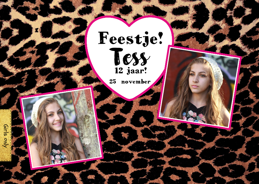 Uitnodiging stoere foto kaart met panterprint - Kinderfeestjes Kinderfeestjes - Uitnodiging stoere foto kaart met panterprint