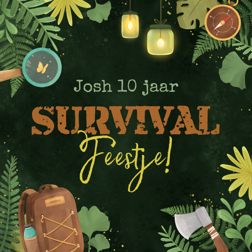Uitnodiging survival feestje stoer expeditie scouting - Kinderfeestjes Kinderfeestjes - Uitnodiging survival feestje stoer expeditie scouting