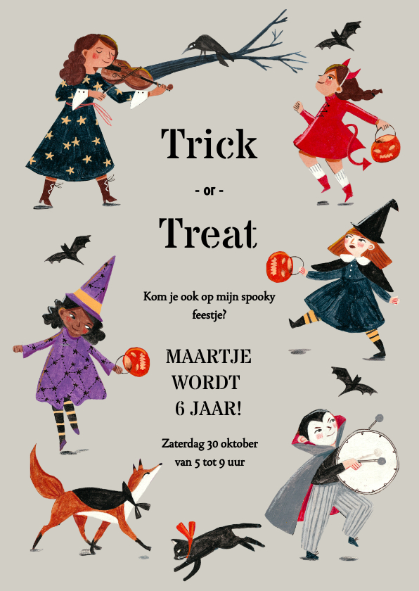 Uitnodiging Trick or Treat kinder verkleed optocht - Kinderfeestjes Kinderfeestjes - Uitnodiging Trick or Treat kinder verkleed optocht