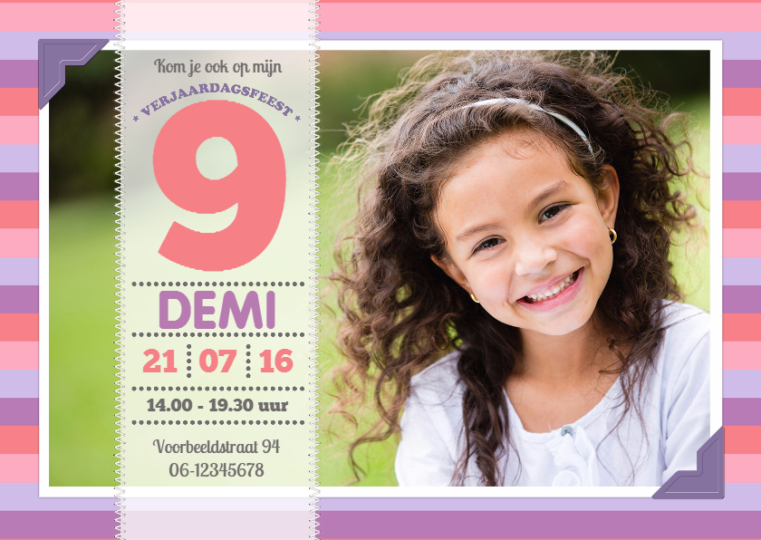 Uitnodiging verjaardag strepen - Kinderfeestjes Kinderfeestjes - Uitnodiging verjaardag strepen