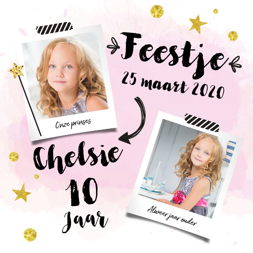 Uitnodiging verjaardagskaart Feestje roze - Kinderfeestjes Kinderfeestjes - Uitnodiging verjaardagskaart Feestje roze