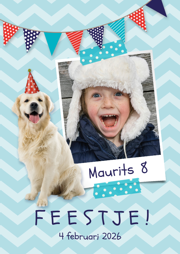 Kinderfeestjes - Uitnodiging voor een kinderfeestje foto en hondje