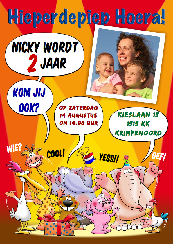 Uitnodiging voor kinderfeest met dieren en eigen foto - Kinderfeestjes Kinderfeestjes - Uitnodiging voor kinderfeest met dieren en eigen foto