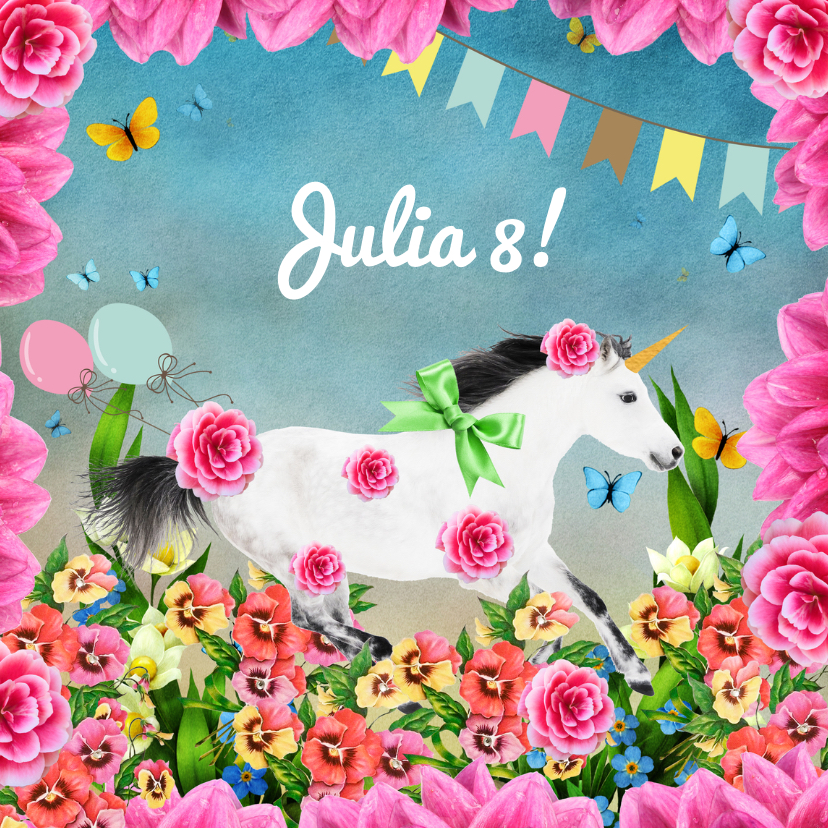 Uitnodiging voor kinderfeestje met eenhoorn en bloemen - Kinderfeestjes Kinderfeestjes - Uitnodiging voor kinderfeestje met eenhoorn en bloemen