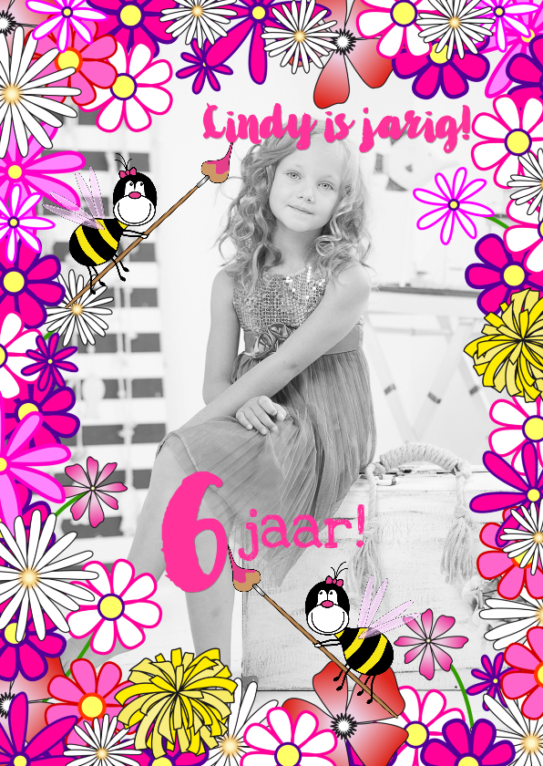 Uitnodiging vrolijke bloemen en bijtjes - Kinderfeestjes Kinderfeestjes - Uitnodiging vrolijke bloemen en bijtjes