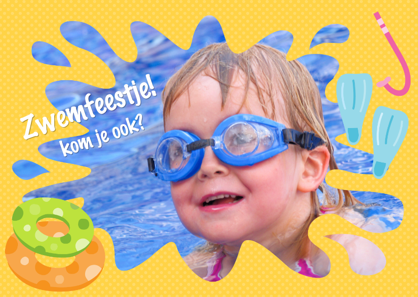 Uitnodiging Zwemfeestje Eigen Foto - Kinderfeestjes Kinderfeestjes - Uitnodiging Zwemfeestje Eigen Foto