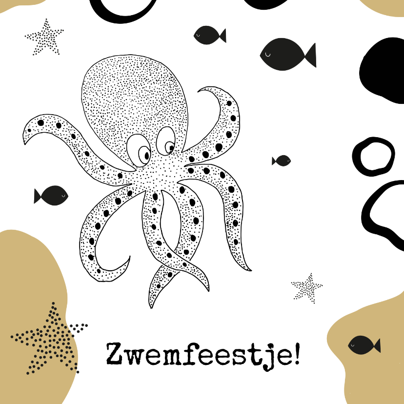 Uitnodiging zwemfeestje jongen inktvis - Kinderfeestjes Kinderfeestjes - Uitnodiging zwemfeestje jongen inktvis