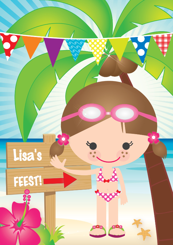 Uitnodiging zwemfeestje meisje - Kinderfeestjes Kinderfeestjes - Uitnodiging zwemfeestje meisje