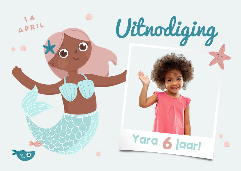 Kinderfeestjes - Uitnodigingskaart zeemeermin kinderfeestje 