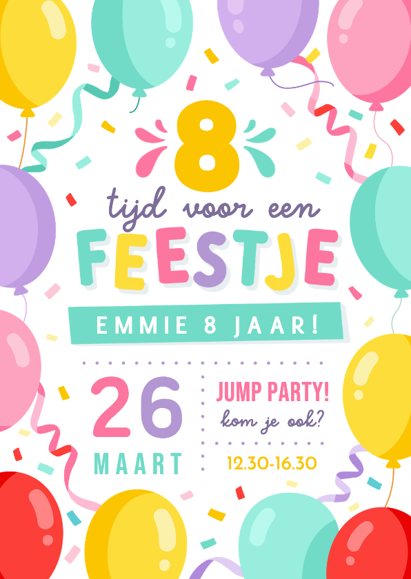 Kinderfeestjes - Vrolijke uitnodiging kinderfeestje met gekleurde ballonnen