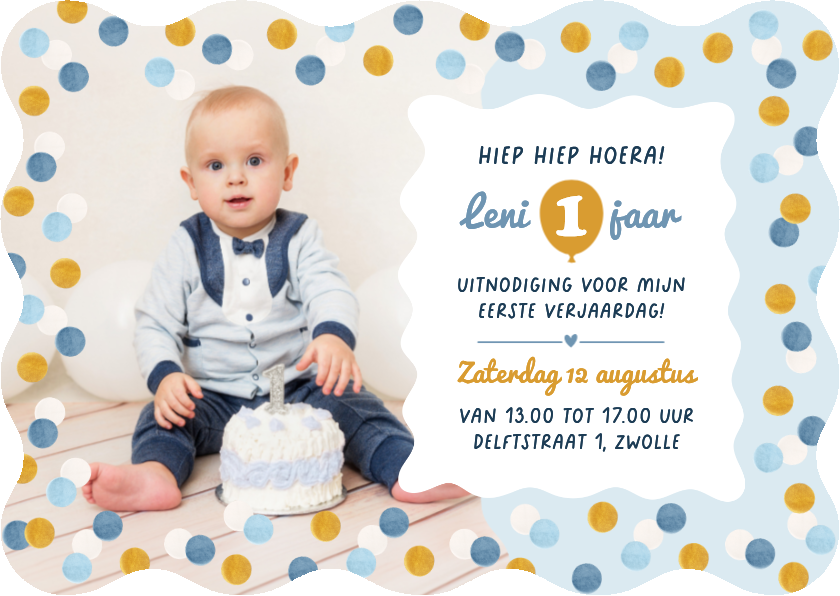 Wave blauw kinderfeestje uitnodiging confetti 1 jaar foto - Kinderfeestjes Kinderfeestjes - Wave blauw kinderfeestje uitnodiging confetti 1 jaar foto
