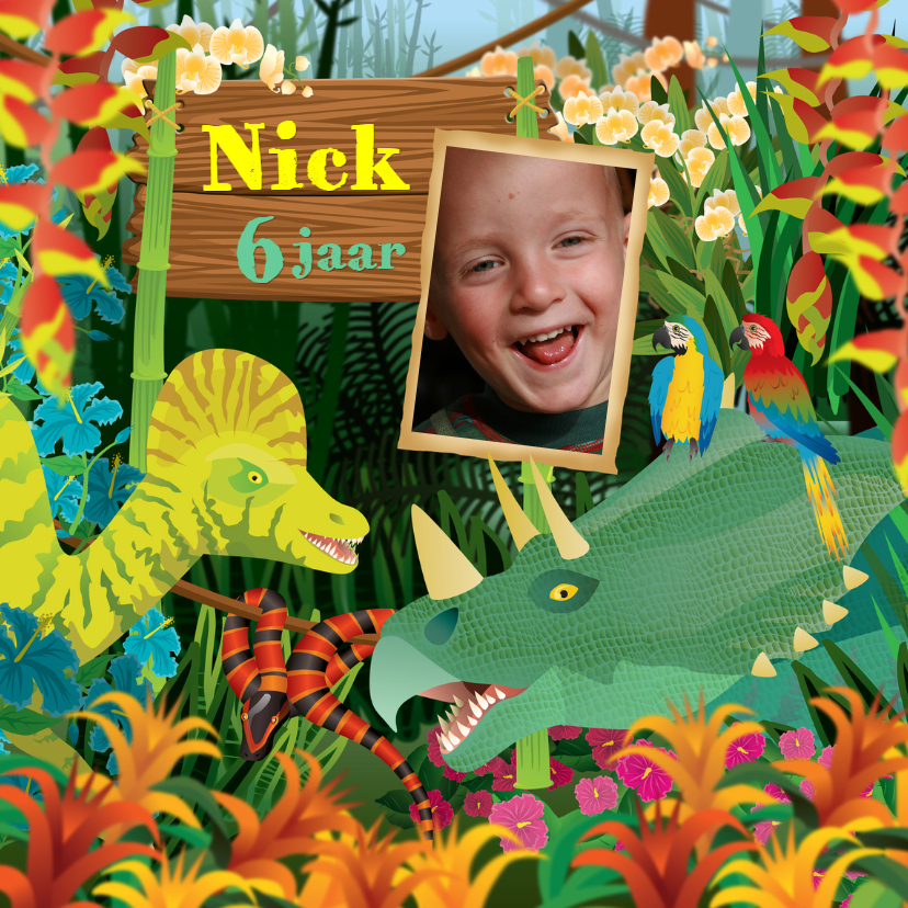 YVON dinosaurus foto jongenskaart - Kinderfeestjes Kinderfeestjes - YVON dinosaurus foto jongenskaart