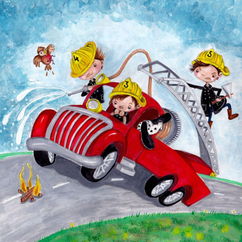 Brandweer Auto Illustratie - Kinderkaarten Kinderkaarten - Brandweer Auto Illustratie