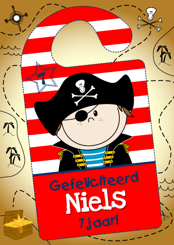 Kinderkaarten - Deurhanger vrolijke piraat